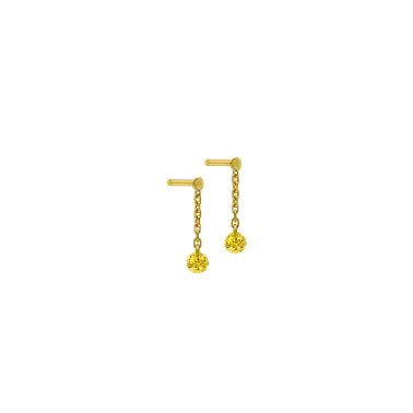Mini pendants d'Oreilles La Brune et La Blonde Confetti en or jaune et 2 saphirs jaune 0,30 carat