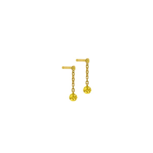 Mini pendants d'Oreilles La Brune et La Blonde Confetti en or jaune et 2 saphirs jaune 0,30 carat