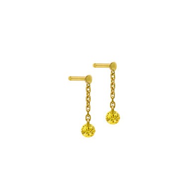 Mini pendants d'Oreilles La Brune et La Blonde Confetti en or jaune et 2 saphirs jaune 0,30 carat