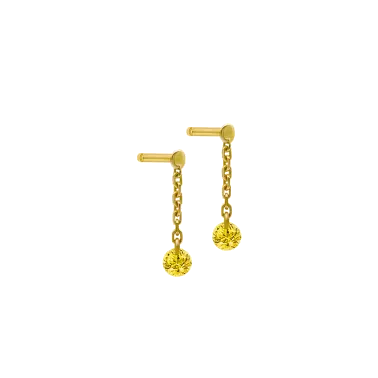 Mini pendants d'Oreilles La Brune et La Blonde Confetti en or jaune et 2 saphirs jaune 0,30 carat