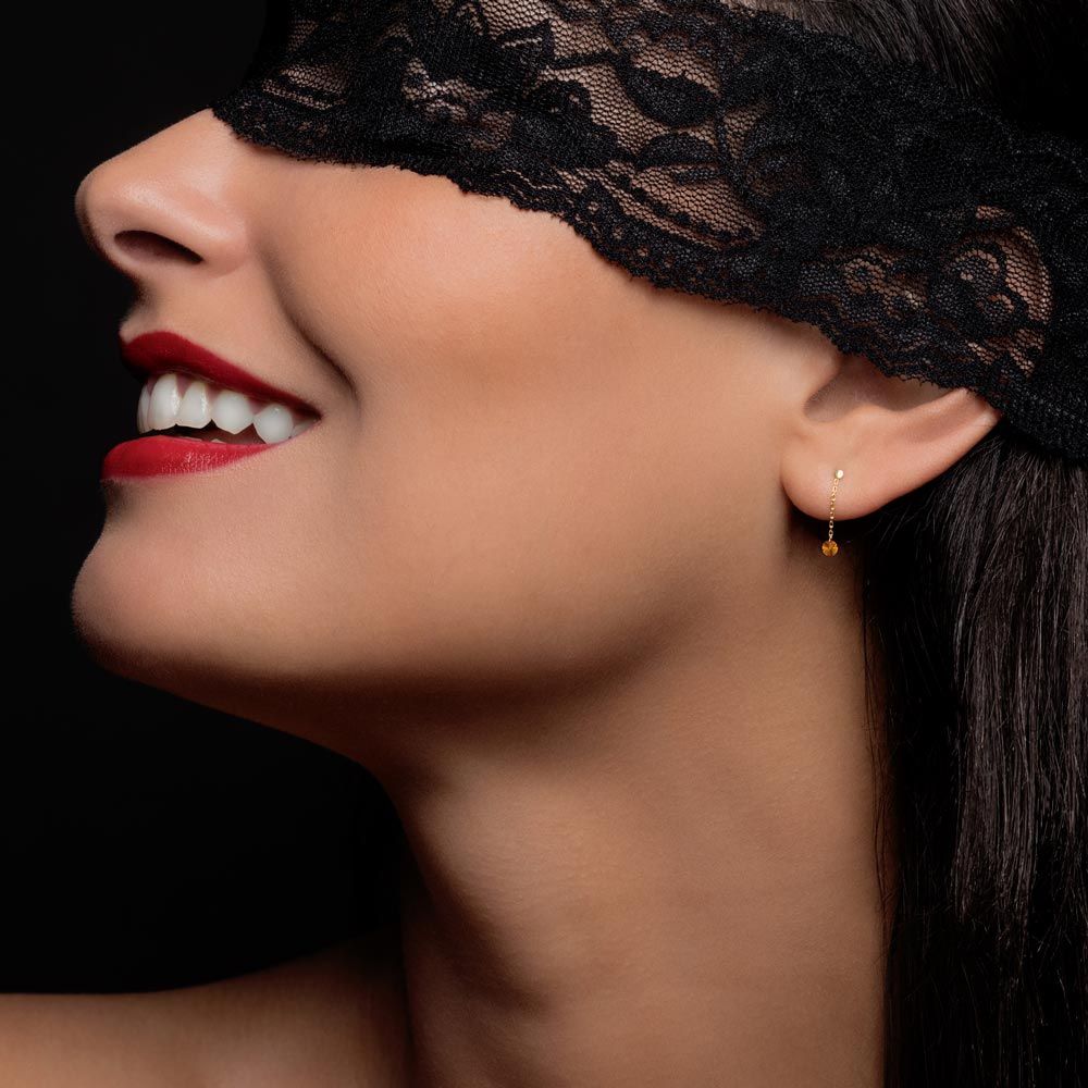 Mini pendants d'Oreilles La Brune et La Blonde Confetti en or jaune et 2 saphirs orange 0,30 carat