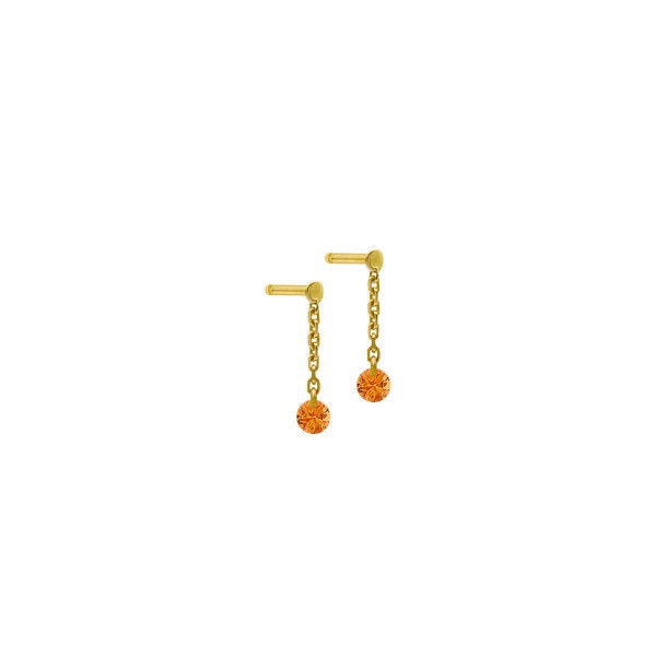 Mini pendants d'Oreilles La Brune et La Blonde Confetti en or jaune et 2 saphirs orange 0,30 carat