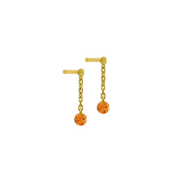 Mini pendants d'Oreilles La Brune et La Blonde Confetti en or jaune et 2 saphirs orange 0,30 carat