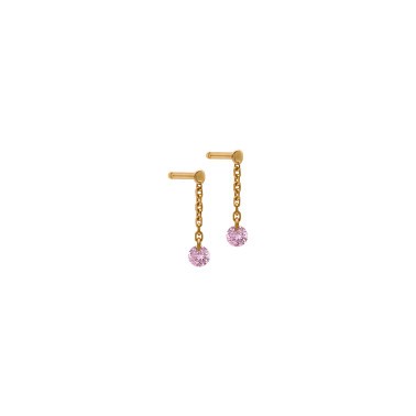 Mini pendants d'Oreilles La Brune et La Blonde Confetti en or rose et 2 saphirs rose 0,25 carat