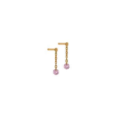 Mini pendants d'Oreilles La Brune et La Blonde Confetti en or rose et 2 saphirs rose 0,25 carat