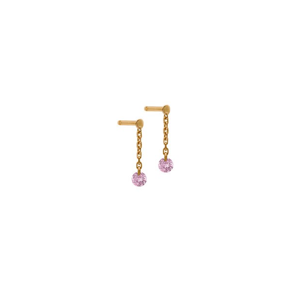 Mini pendants d'Oreilles La Brune et La Blonde Confetti en or rose et 2 saphirs rose 0,25 carat