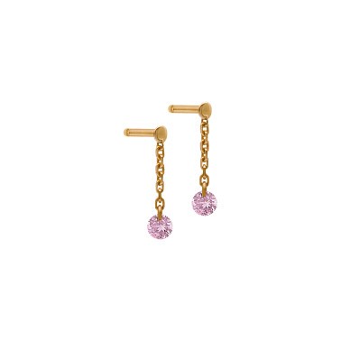 Mini pendants d'Oreilles La Brune et La Blonde Confetti en or rose et 2 saphirs rose 0,25 carat
