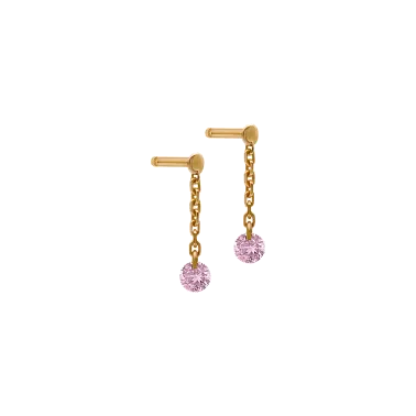 Mini pendants d'Oreilles La Brune et La Blonde Confetti en or rose et 2 saphirs rose 0,25 carat