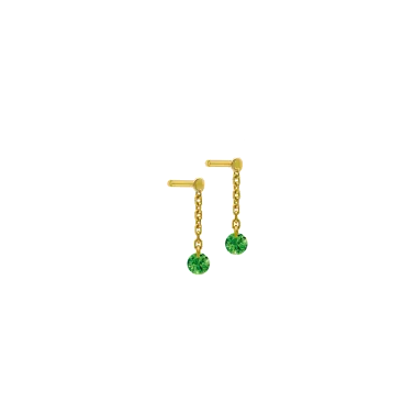 Mini pendants d'Oreilles La Brune et La Blonde Confetti en or jaune et 2 tsavorites 0,25 carat