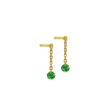 Mini pendants d'Oreilles La Brune et La Blonde Confetti en or jaune et 2 tsavorites 0,25 carat