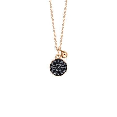 Collier Ginette NY Mini Ever Disc en or rose et diamants noirs - Soldat
