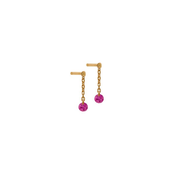 Mini pendants d'Oreilles La Brune et La Blonde Confetti en or rose et 2 rubis 0,30 carat