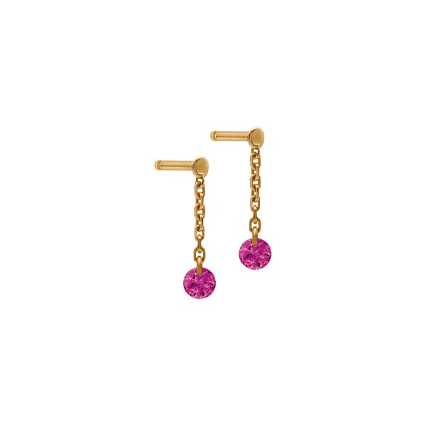 Mini pendants d'Oreilles La Brune et La Blonde Confetti en or rose et 2 rubis 0,30 carat