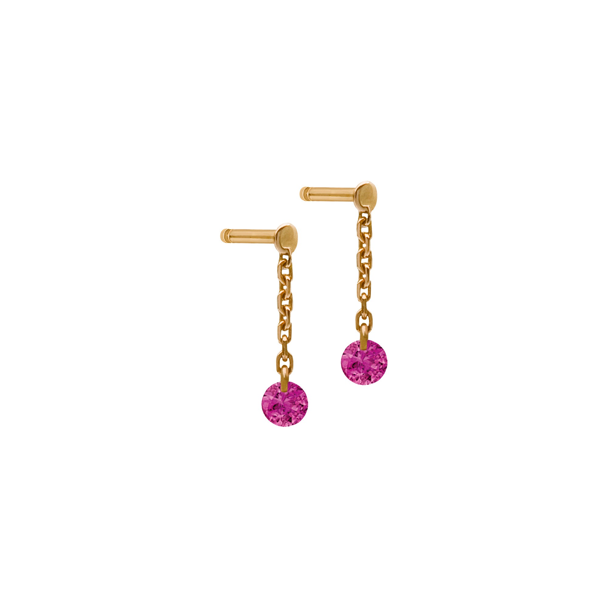 Mini pendants d'Oreilles La Brune et La Blonde Confetti en or rose et 2 rubis 0,30 carat
