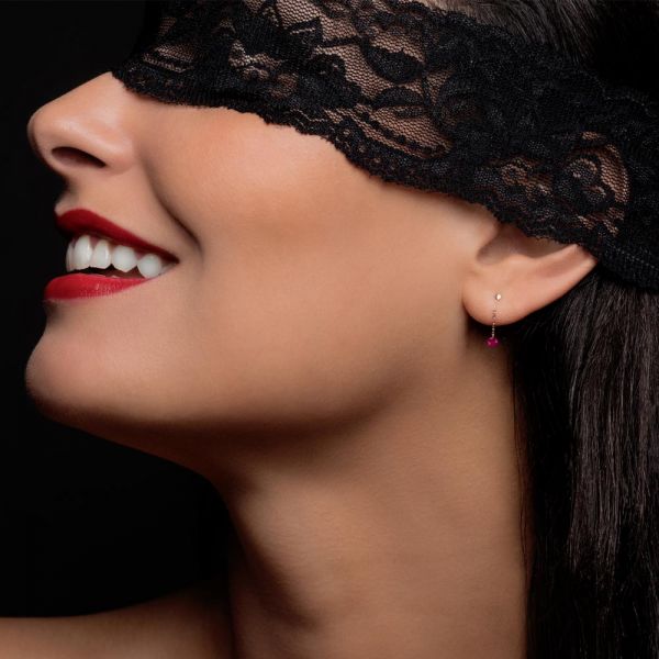 Mini pendants d'Oreilles La Brune et La Blonde Confetti en or rose et 2 rubis 0,30 carat