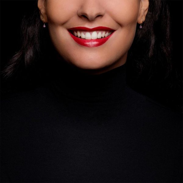 Mini créoles La Brune et La Blonde Confetti en or rose et 2 saphirs rose 0,25 carat