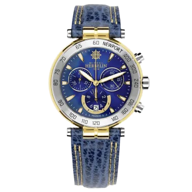 Montre Michel Herbelin Newport Originals Chrono quartz cadran bleu bracelet cuir bleu 40 mm 37654/T35