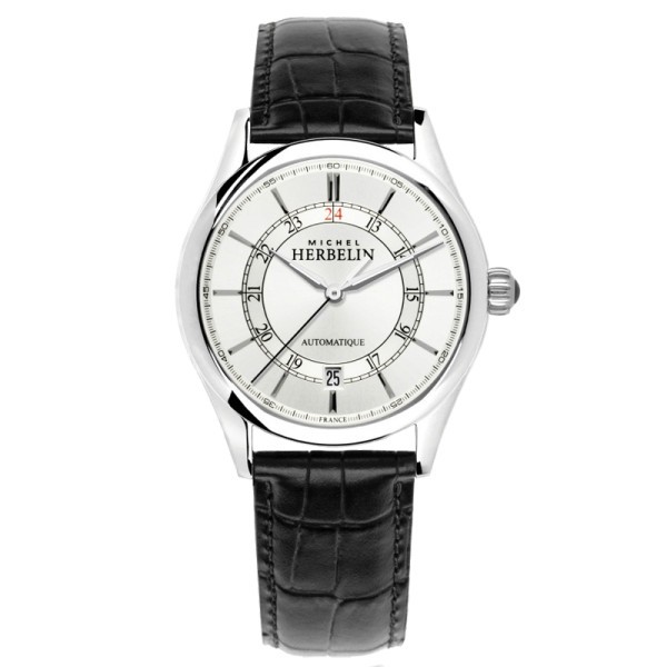 Montre Michel Herbelin Classiques 24H automatique cadran gris bracelet cuir noir 39 mm