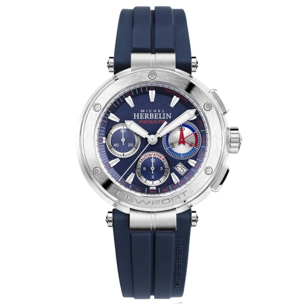 Montre Michel Herbelin Newport Edition Limitée automatique cadran bleu bracelet caoutchouc bleu 43,5 mm