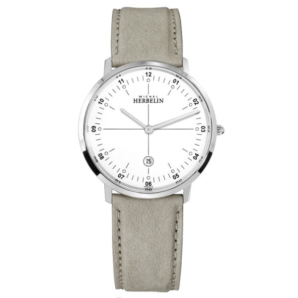 Montre Michel Herbelin City Vegan quartz cadran blanc bracelet végétal beige 38,7 mm