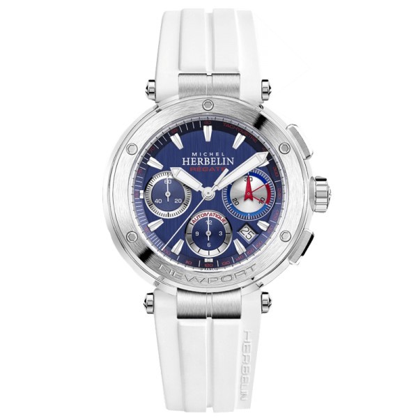 Montre Michel Herbelin Newport Edition Limitée automatique cadran bleu bracelet caoutchouc blanc 43,5 mm