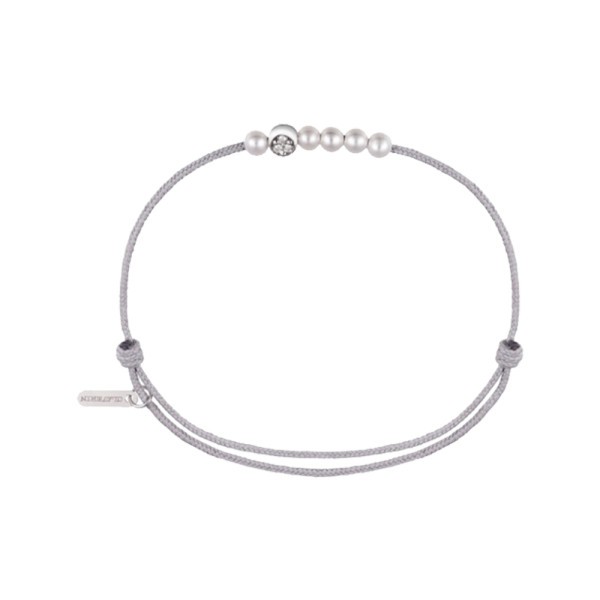 Bracelet Claverin Mini 6 Little Diamond Moon cordon gris perlé perles blanches or blanc et diamants - SOLDAT