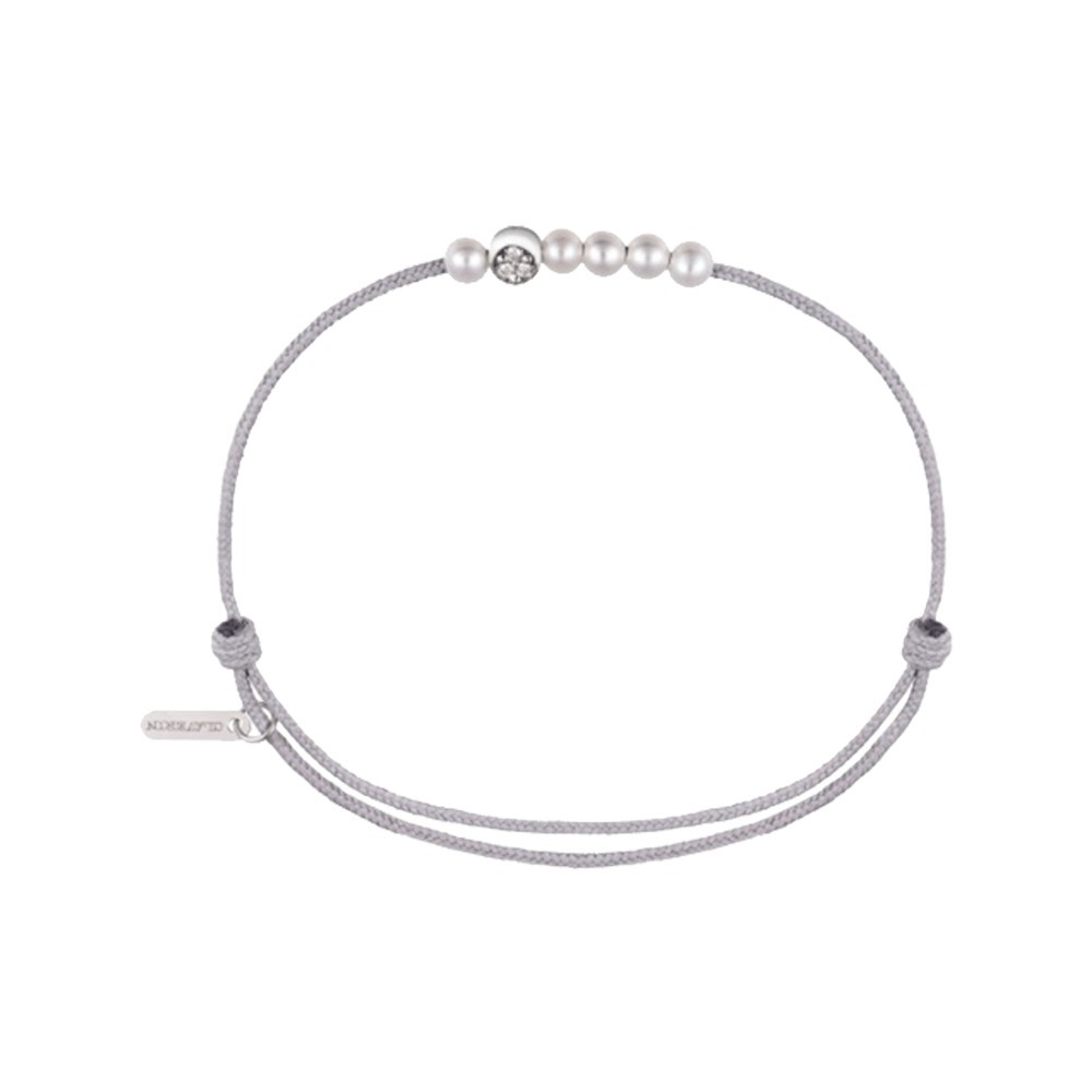 Bracelet Claverin Mini 6 Little Diamond Moon cordon gris perlé perles blanches or blanc et diamants - SOLDAT