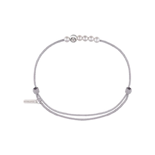 Bracelet Claverin Mini 6 Little Diamond Moon cordon gris perlé perles blanches or blanc et diamants