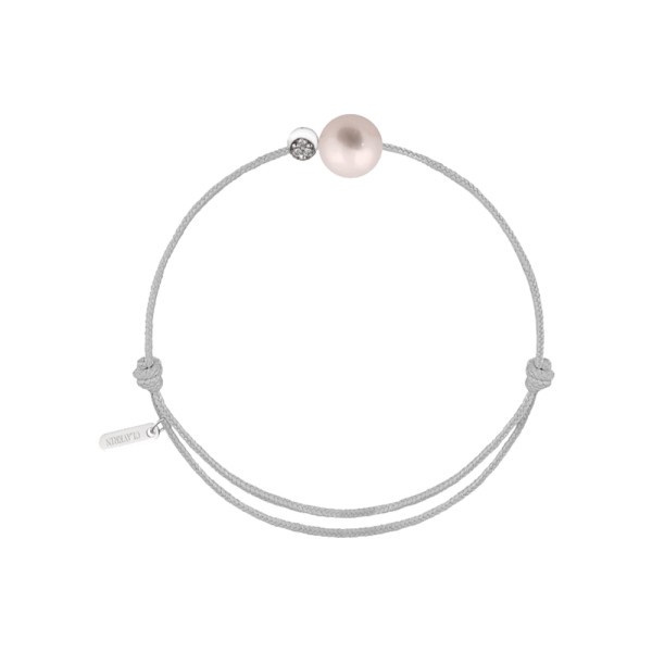 Bracelet Claverin Simply Diamond Moon cordon gris perlé perle blanche or blanc et diamants - SOLDAT PL
