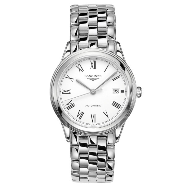 Montre Longines Flagship automatique cadran blanc chiffres romains bracelet acier 38,5 mm