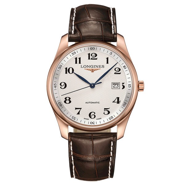 Montre Longines Master Collection automatique or rose cadran argenté bracelet cuir brun 40 mm