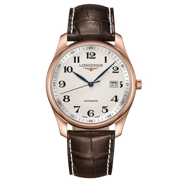 Montre Longines Master Collection automatique or rose cadran argenté bracelet cuir brun 40 mm