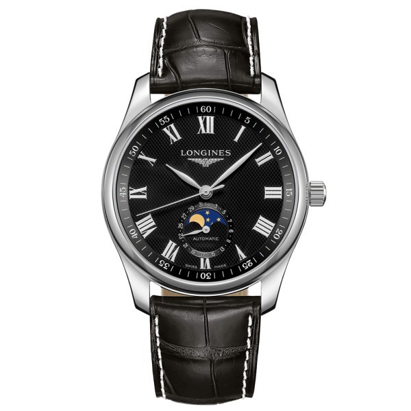 Montre Longines Master Collection automatique cadran noir phases de lune bracelet cuir noir 40 mm L2.909.4.51.7