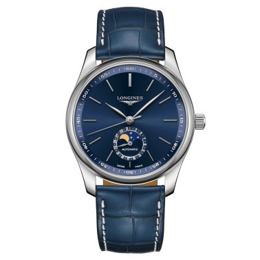 Montre Longines Master Collection automatique cadran bleu phases de lune bracelet cuir bleu 40 mm L2.909.4.92.0