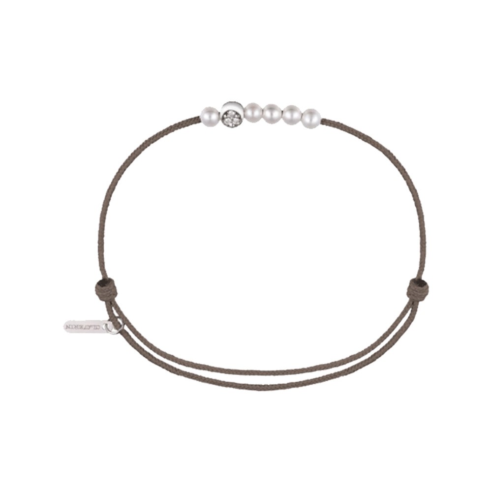 Bracelet Claverin Mini 6 Little Diamond Moon cordon taupe perles blanches or blanc et diamants