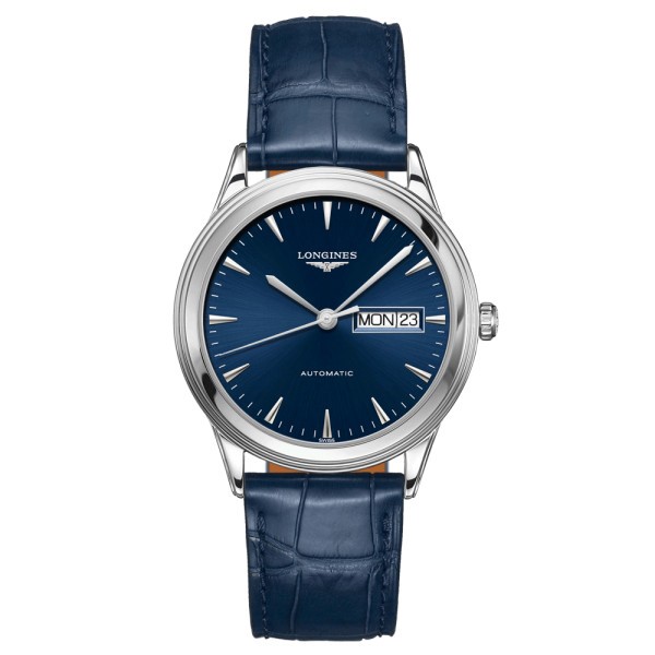 Montre Longines Flagship automatique cadran bleu bracelet cuir bleu 38,5 mm