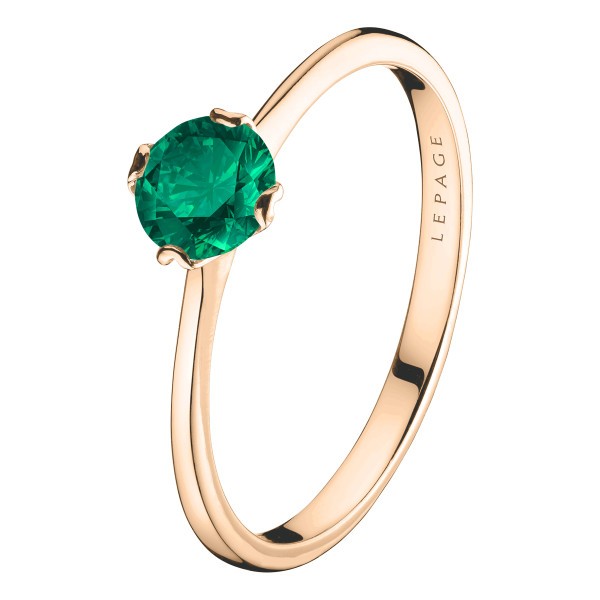 Solitaire Lepage Idylle en or rose et émeraude