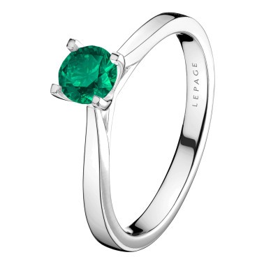 Solitaire Lepage Cupidon en or blanc et émeraude