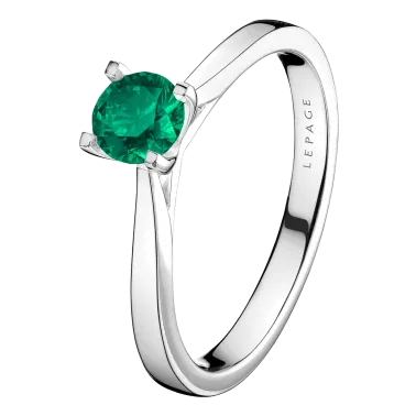 Solitaire Lepage Cupidon en or blanc et émeraude