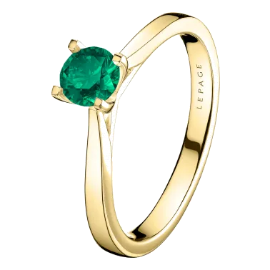 Solitaire Lepage Cupidon en or jaune et émeraude