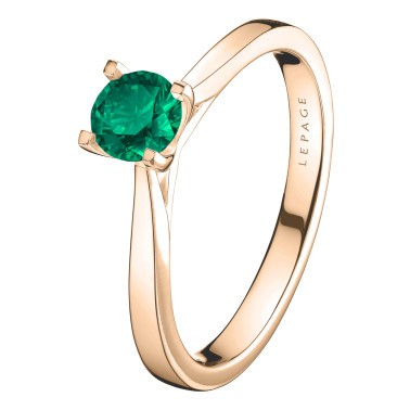 Solitaire Lepage Cupidon en or rose et émeraude