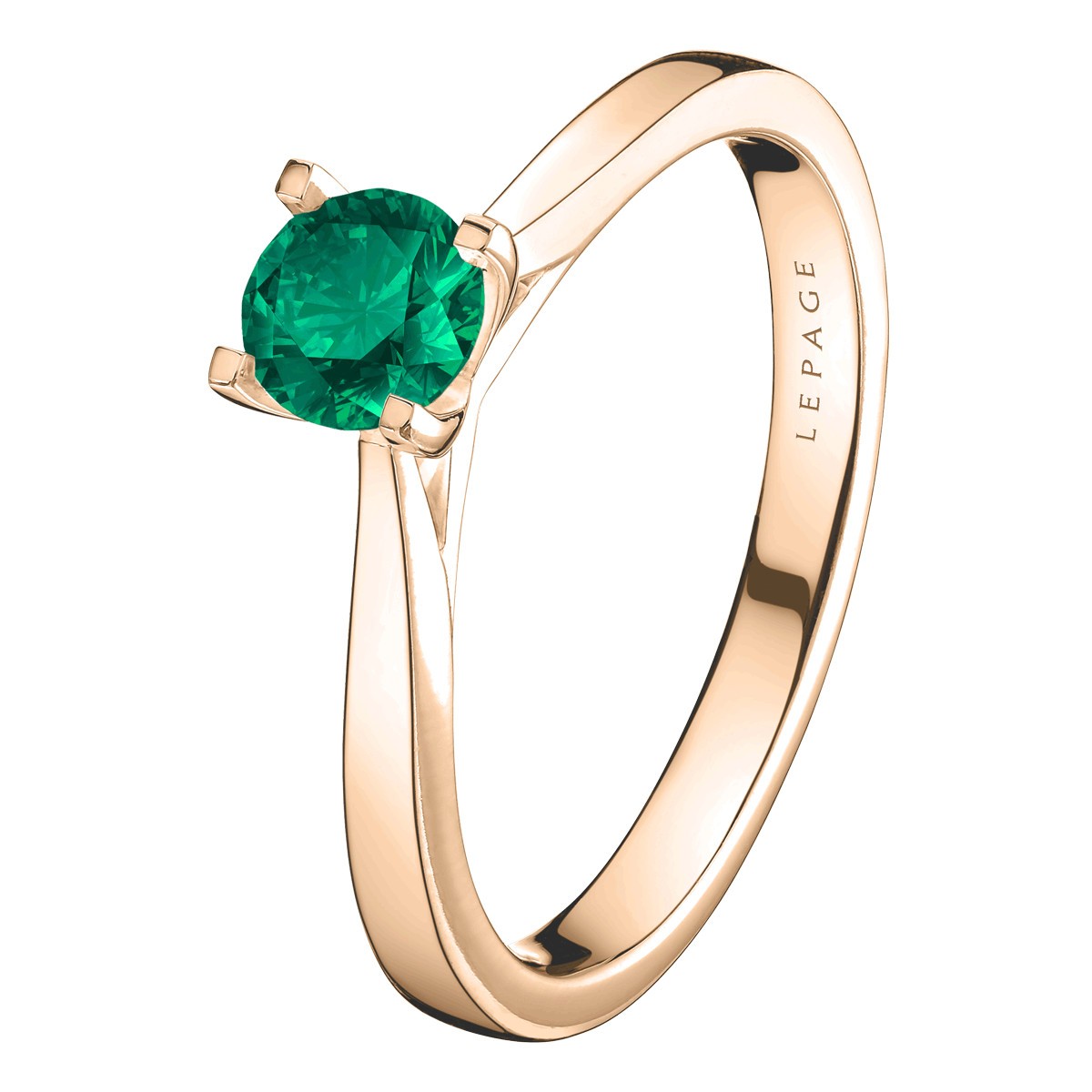 Solitaire Lepage Cupidon en or rose et émeraude