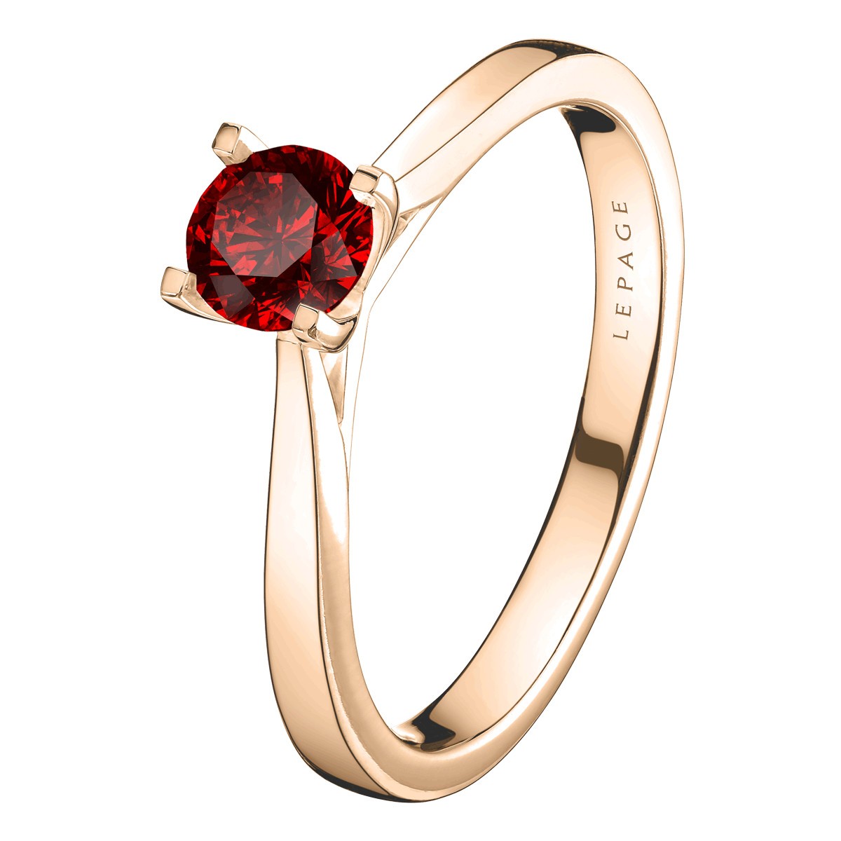 Solitaire Lepage Cupidon en or rose et rubis