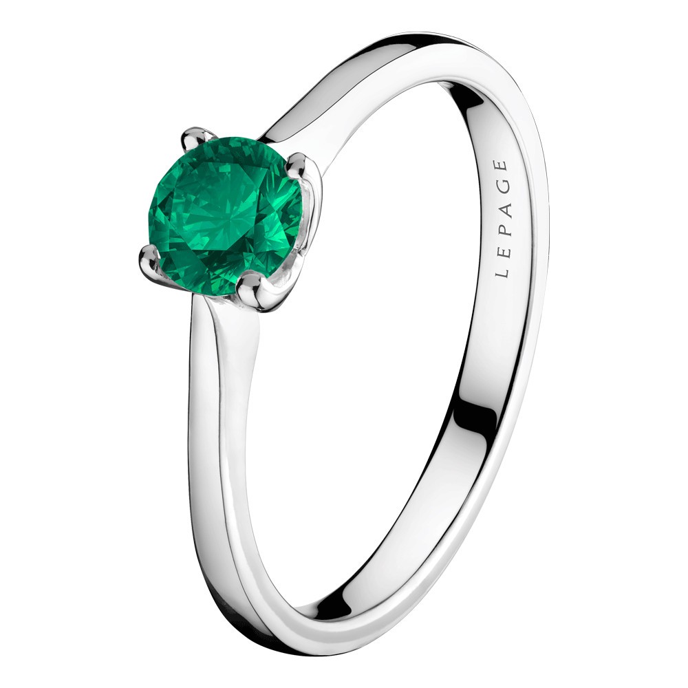 Solitaire Lepage Désir en or blanc et émeraude