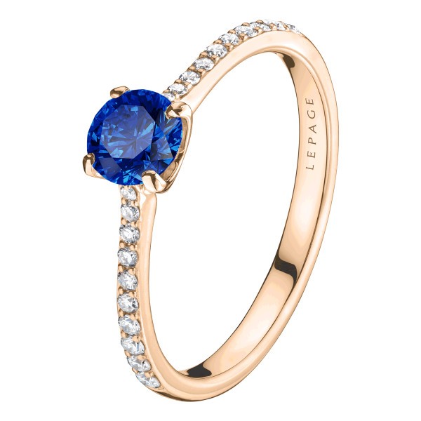 Solitaire Lepage Demoiselle en or rose saphir et diamants