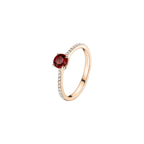 Solitaire Lepage Demoiselle en or rose rubis et diamants