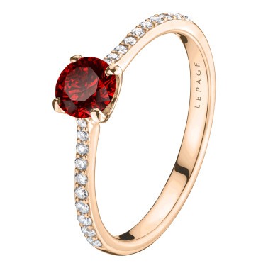 Solitaire Lepage Demoiselle en or rose rubis et diamants