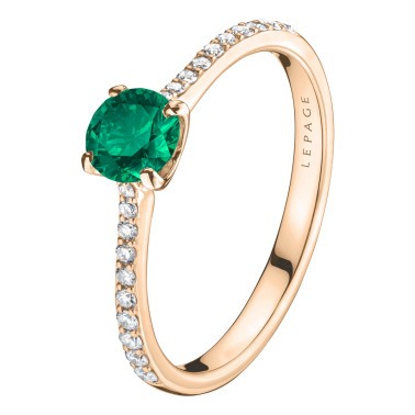 Solitaire Lepage Demoiselle en or rose émeraude et diamants