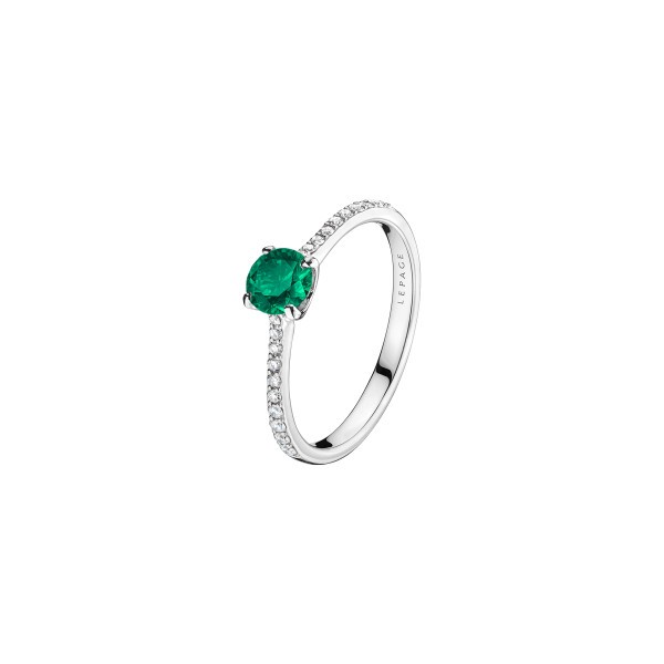 Solitaire Lepage Demoiselle en or blanc émeraude et diamants