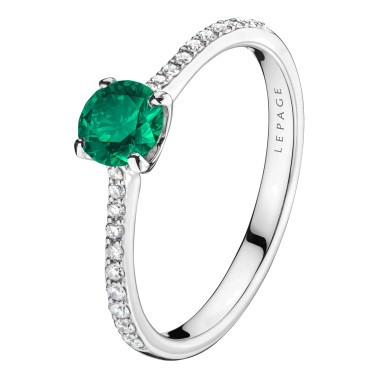 Solitaire Lepage Demoiselle en or blanc émeraude et diamants